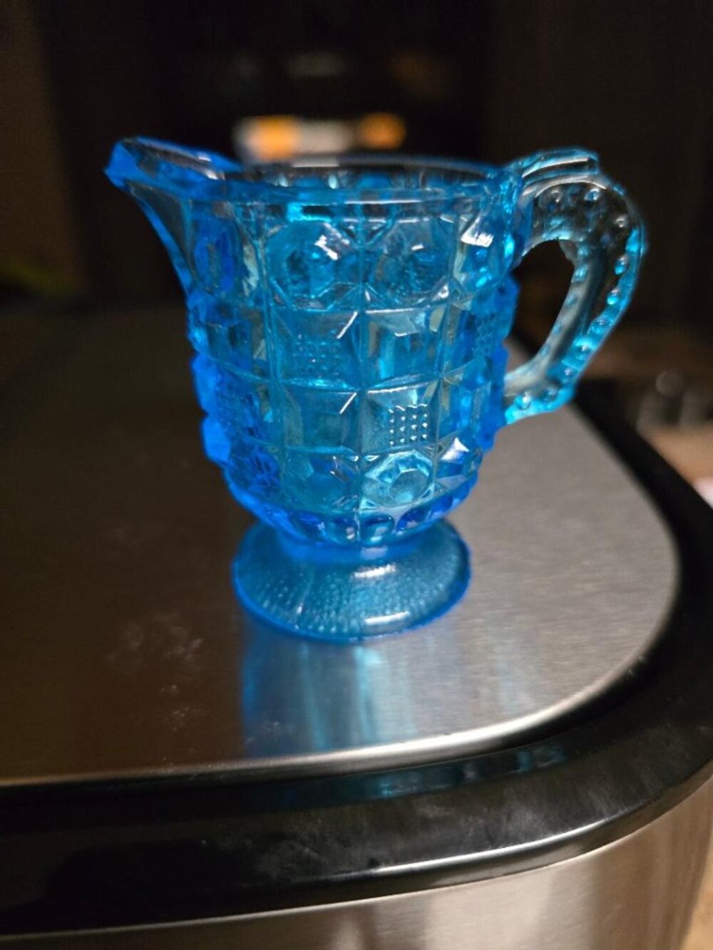 Vintage Kemple Blue Waffle & Button Miniature Creamer 2 oz.